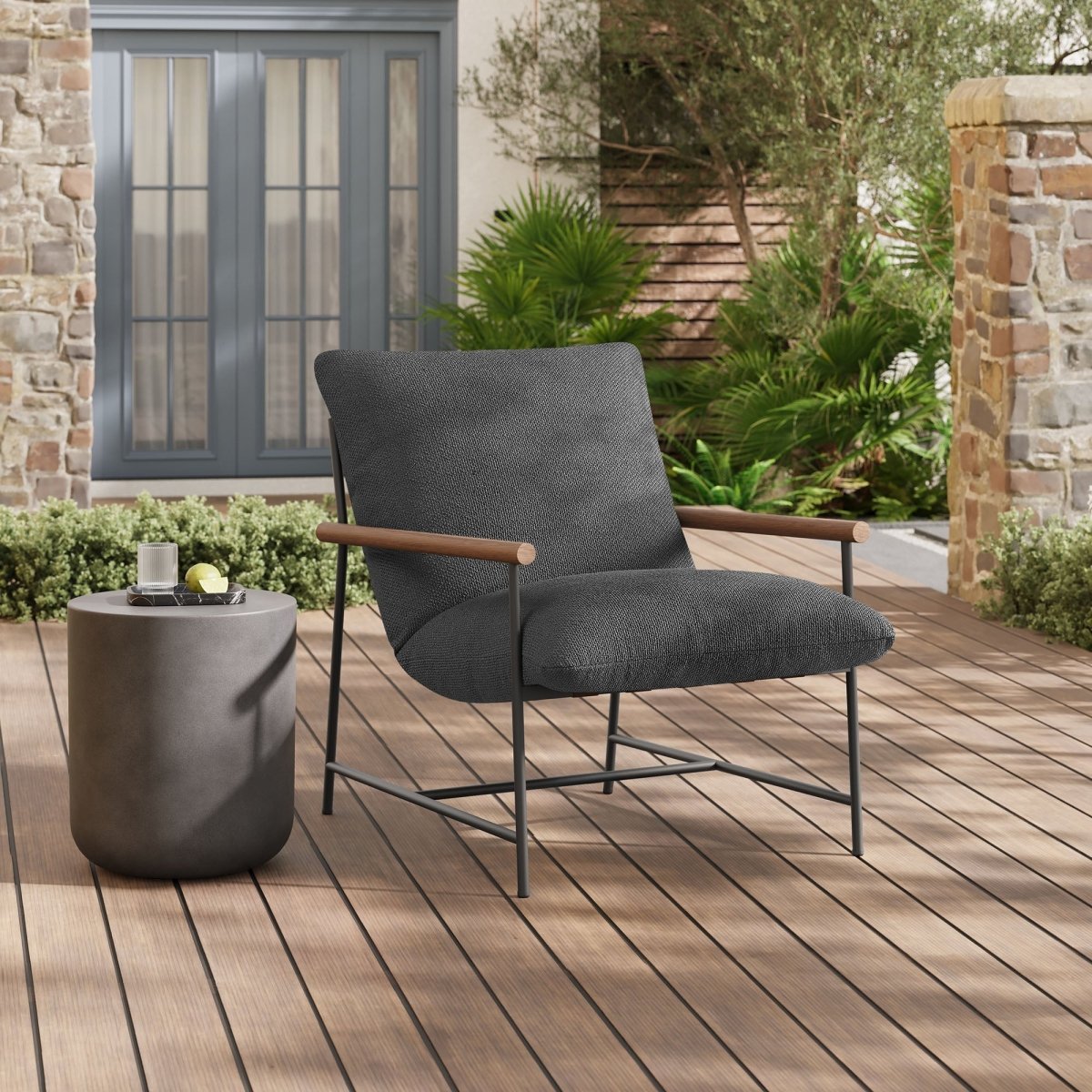 36” Charcoal Aluminum and Boucle Sling Outdoor Lounge Chair - Outdoor - Alpine Outlets