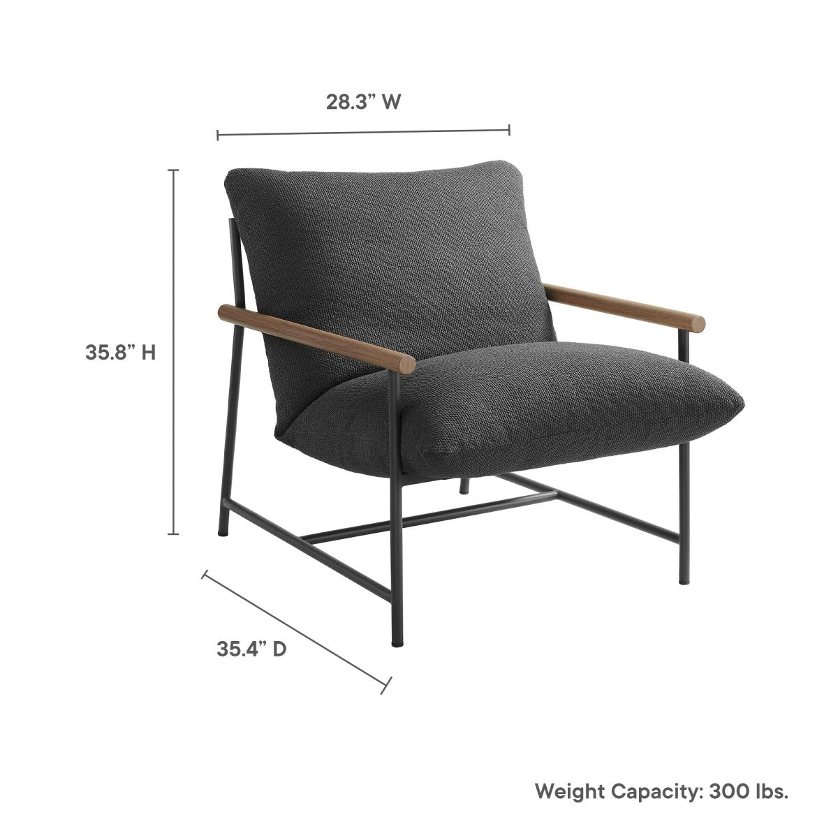 36” Charcoal Aluminum and Boucle Sling Outdoor Lounge Chair - Outdoor - Alpine Outlets