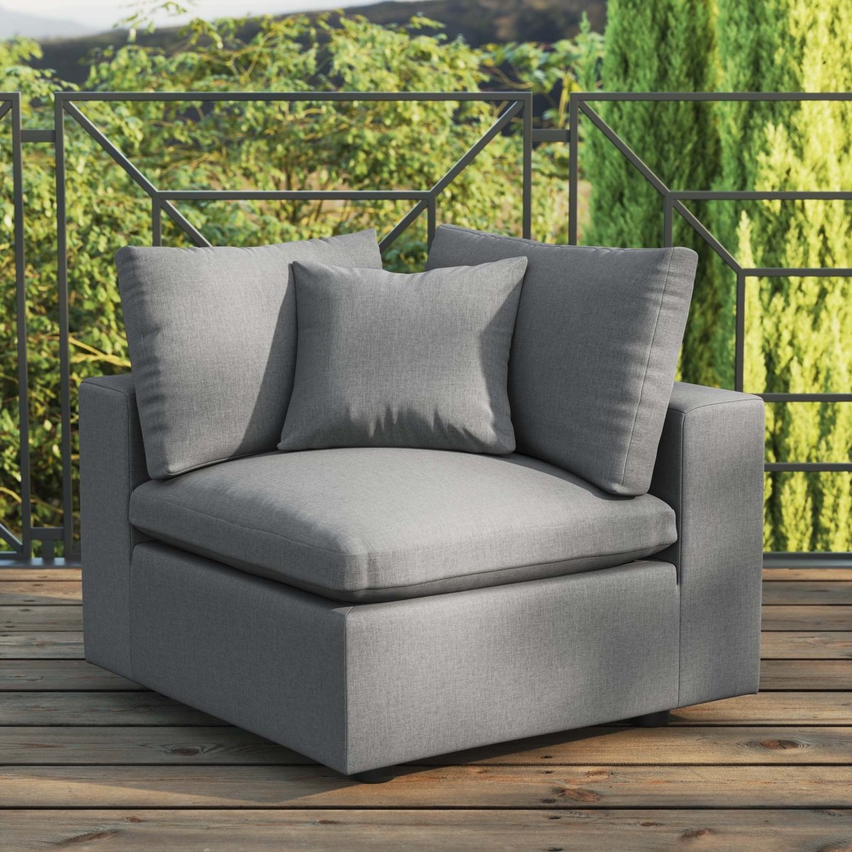 36" Charcoal Aluminum Overstuffed Outdoor Corner Chair - Outdoor - Alpine Outlets