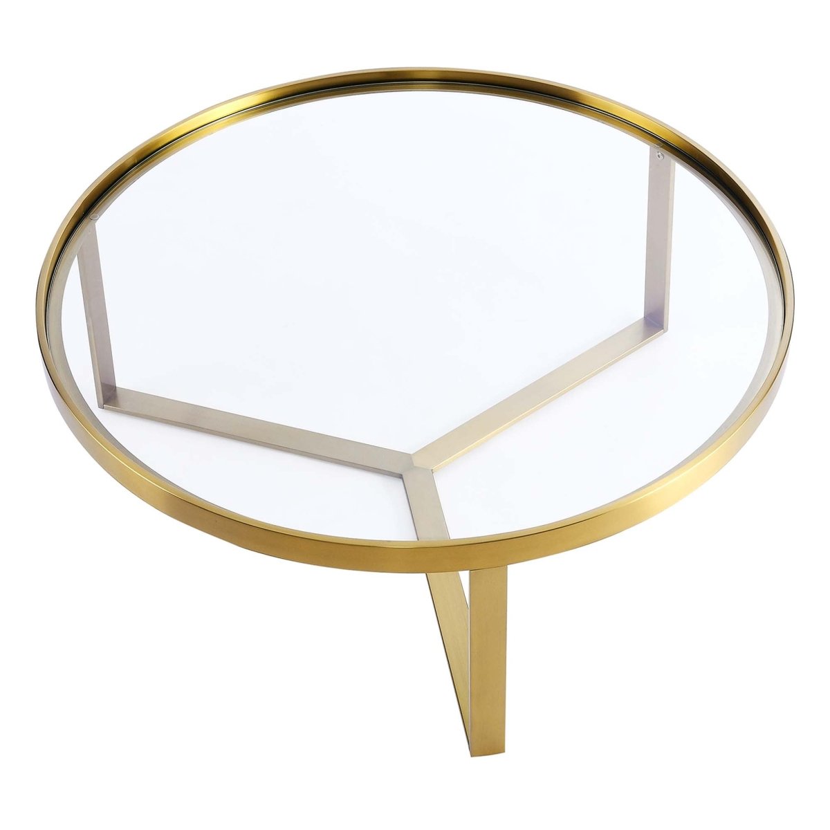 36 Inch Brushed Gold Round Glass Coffee Table - Coffee Tables available at Alpine Outlets in Denver