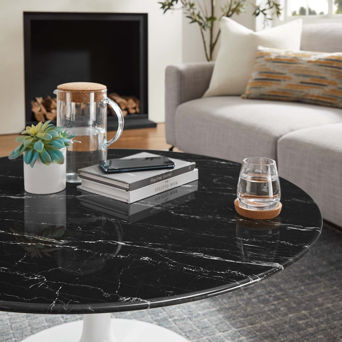 36 Inch Round Artificial Marble Pedestal Coffee Table - Coffee Tables available at Alpine Outlets in Denver