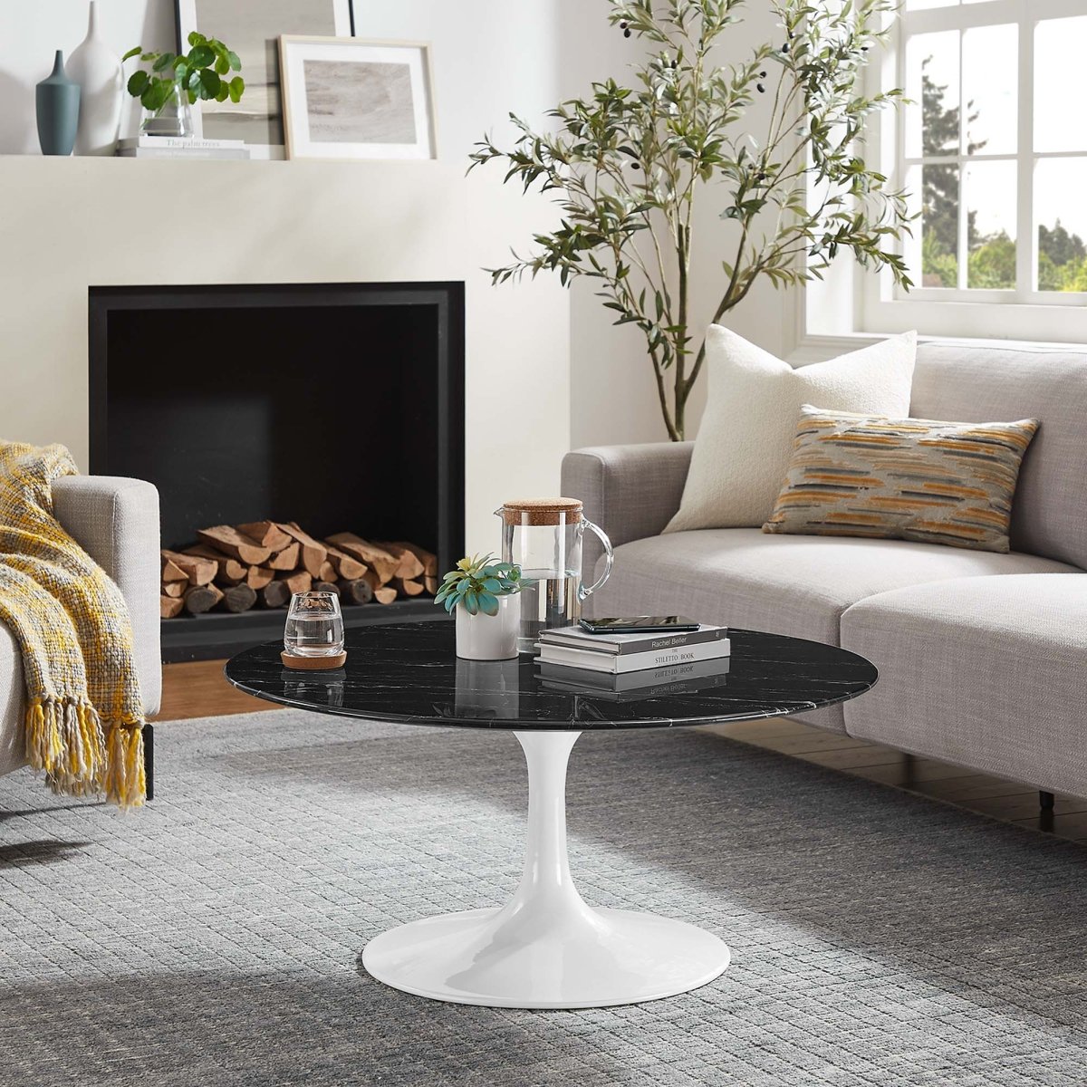 36 Inch Round Artificial Marble Pedestal Coffee Table - Coffee Tables available at Alpine Outlets in Denver