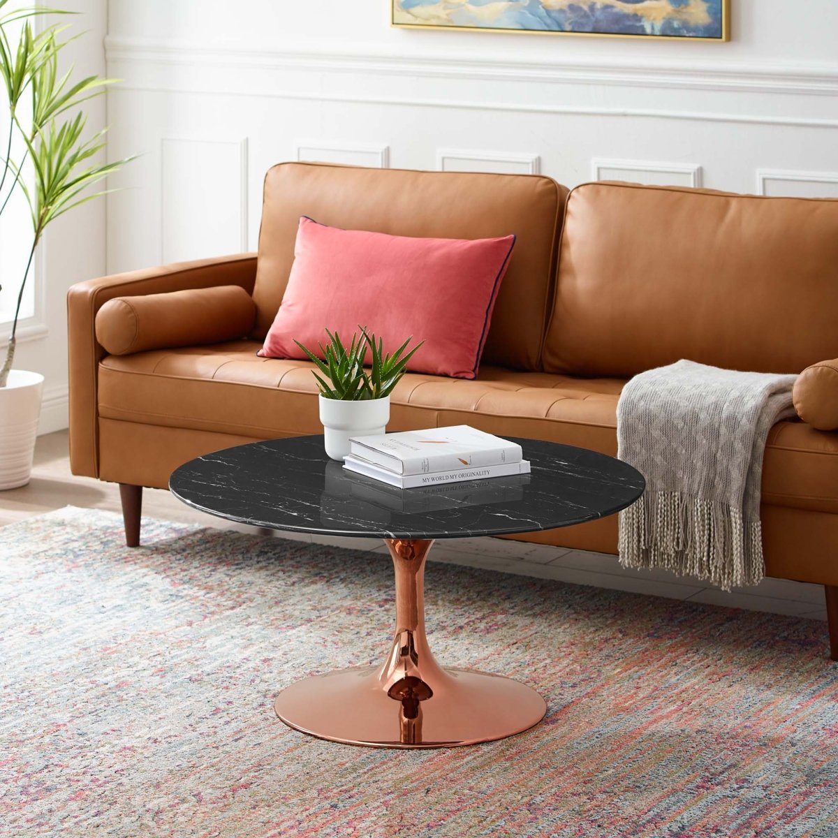 36 Inch Round Artificial Marble Pedestal Coffee Table - Coffee Tables available at Alpine Outlets in Denver