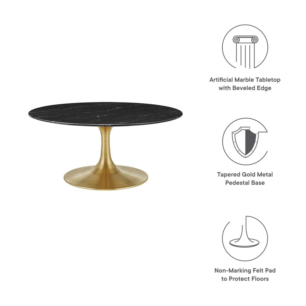 36 Inch Round Artificial Marble Pedestal Coffee Table - Coffee Tables available at Alpine Outlets in Denver