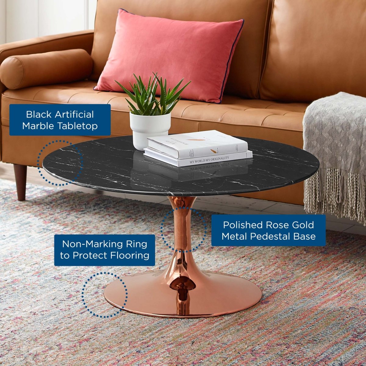 36 Inch Round Artificial Marble Pedestal Coffee Table - Coffee Tables available at Alpine Outlets in Denver