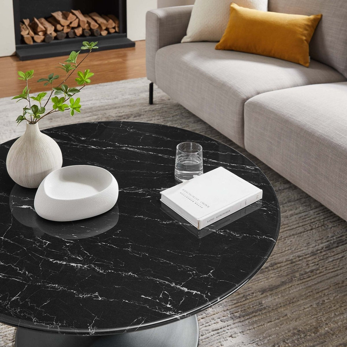 36 Inch Round Artificial Marble Pedestal Coffee Table - Coffee Tables available at Alpine Outlets in Denver