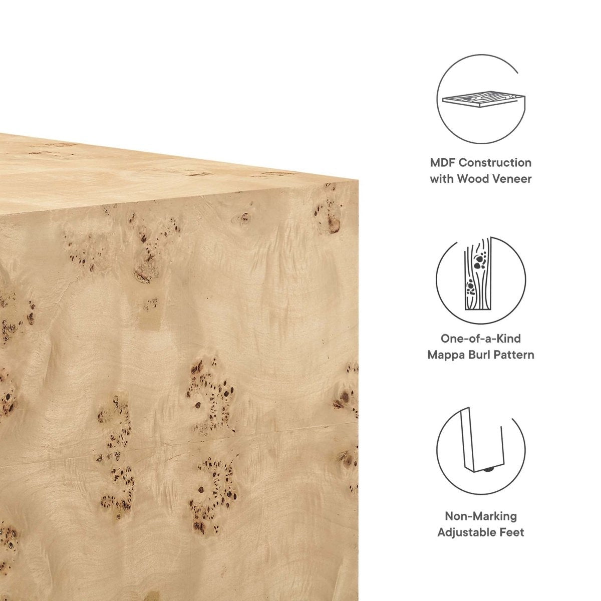 36 Inch Sophisticated Square Burl Wood Coffee Table - Coffee Tables available at Alpine Outlets in Denver