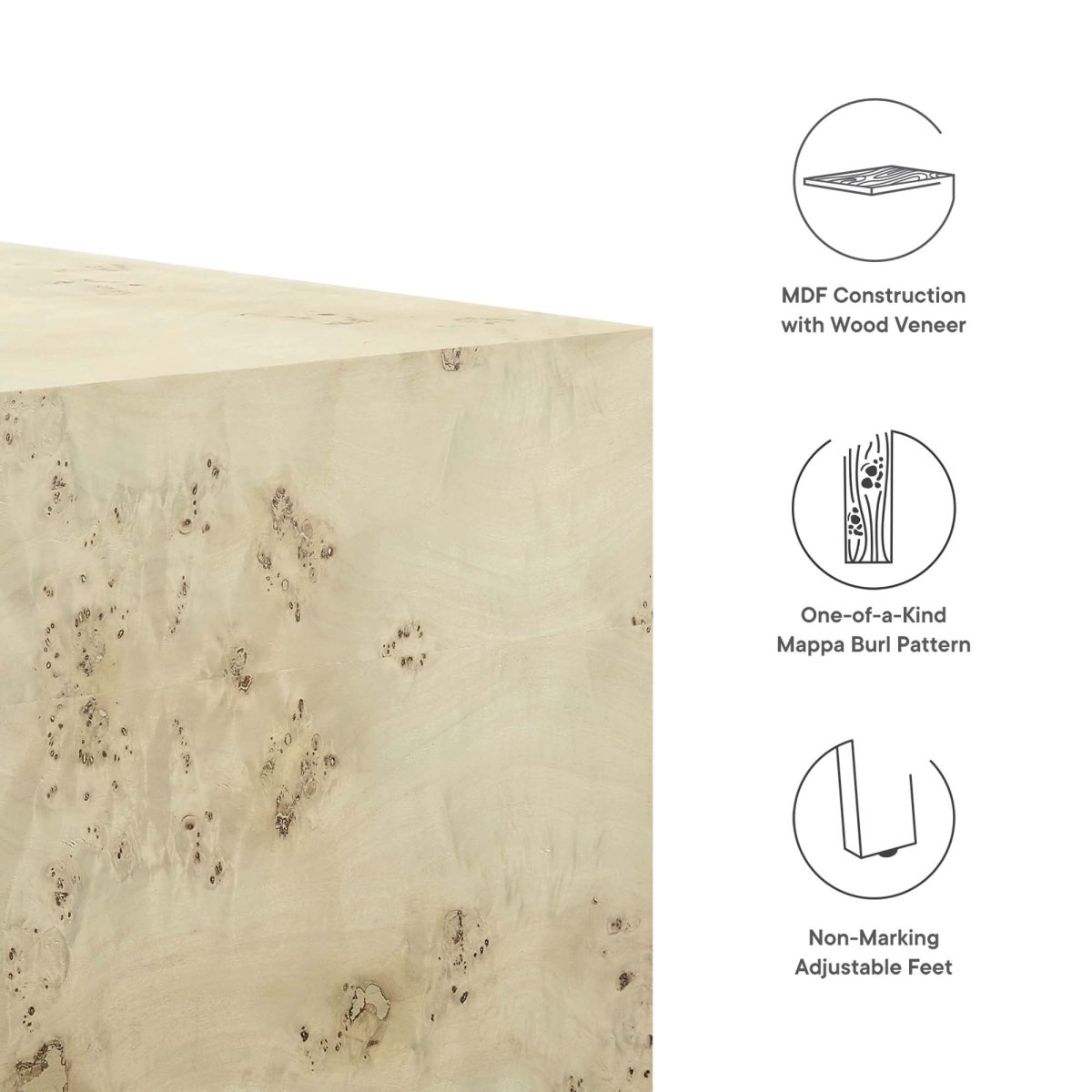 36 Inch Sophisticated Square Burl Wood Coffee Table - Coffee Tables available at Alpine Outlets in Denver