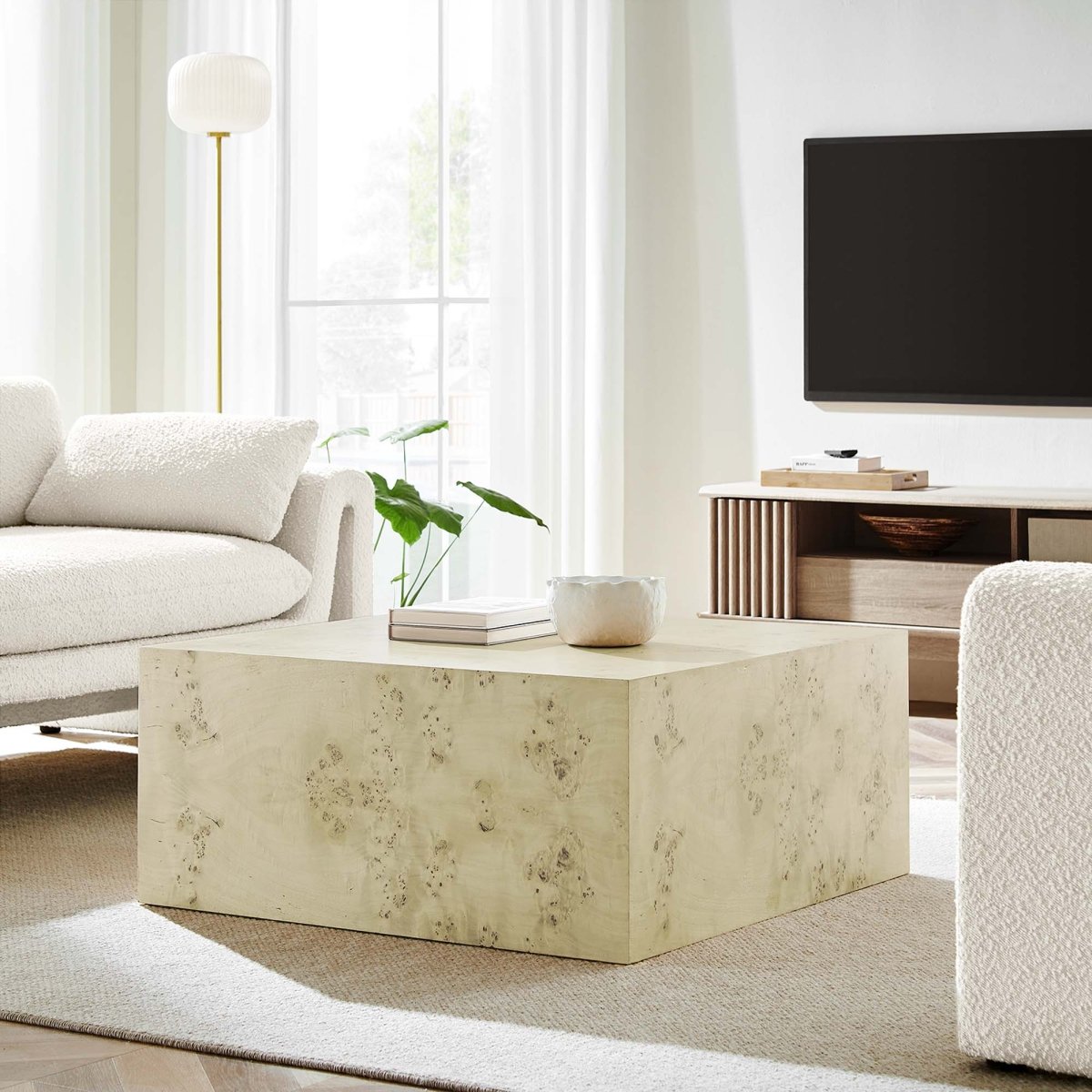 36 Inch Sophisticated Square Burl Wood Coffee Table - Coffee Tables available at Alpine Outlets in Denver