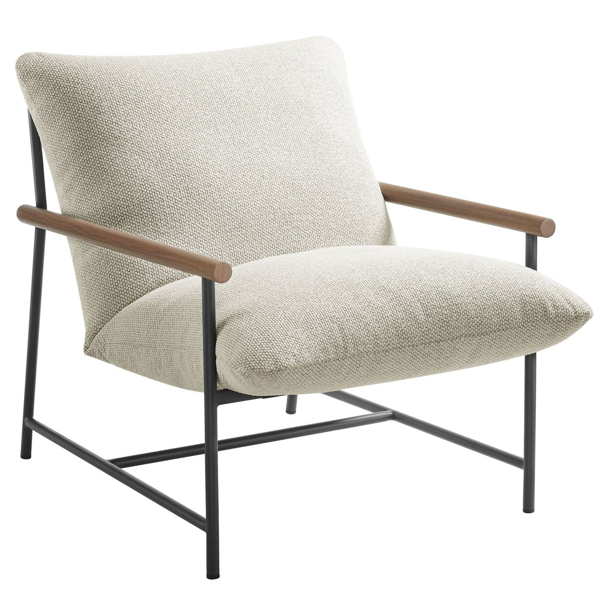 36” Ivory Aluminum and Boucle Sling Outdoor Lounge Chair - Outdoor - Alpine Outlets