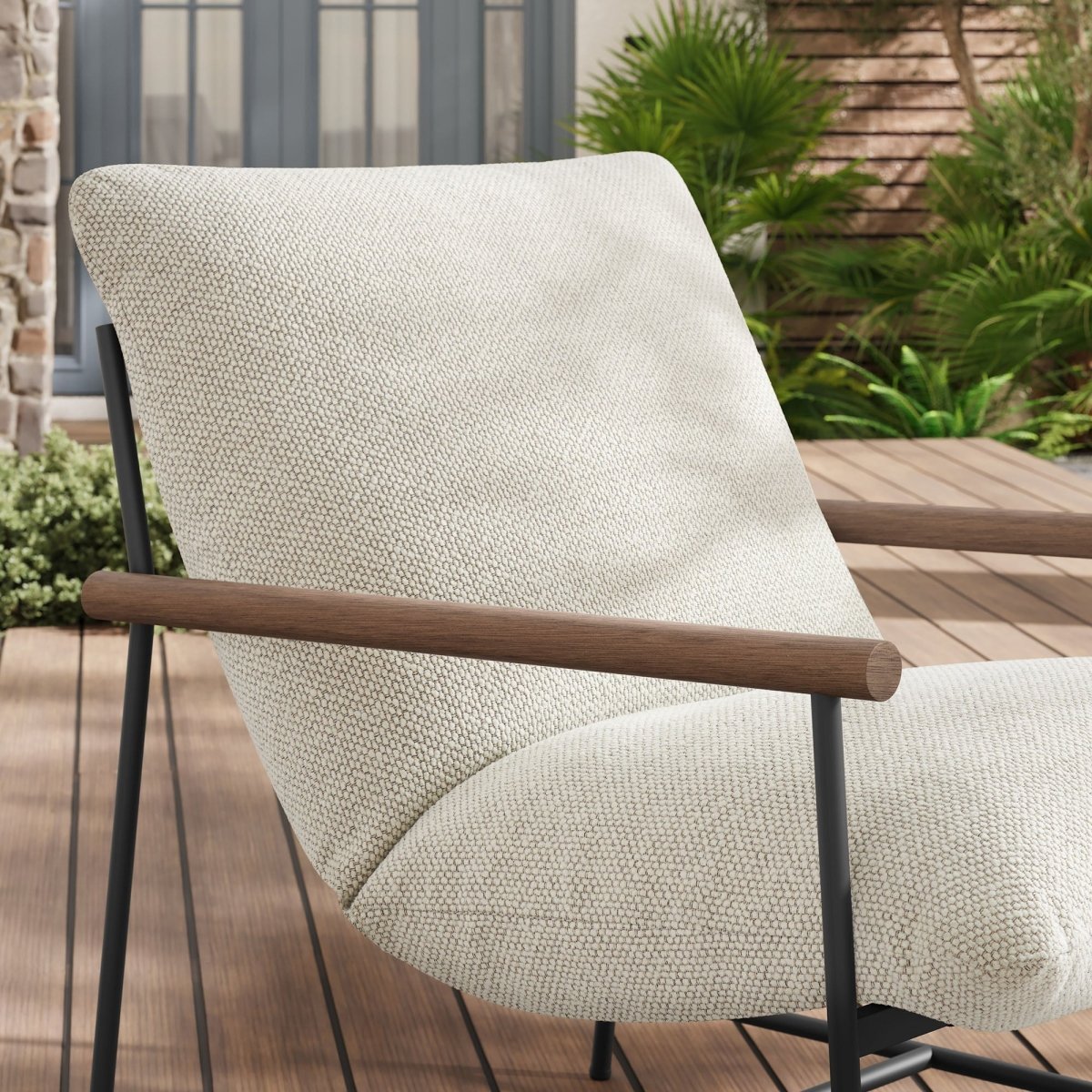 36” Ivory Aluminum and Boucle Sling Outdoor Lounge Chair - Outdoor - Alpine Outlets