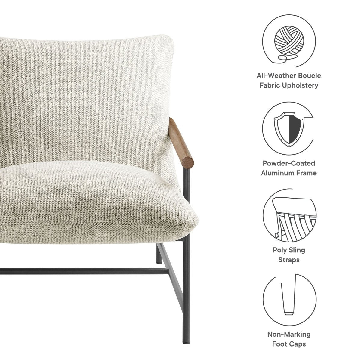 36” Ivory Aluminum and Boucle Sling Outdoor Lounge Chair - Outdoor - Alpine Outlets
