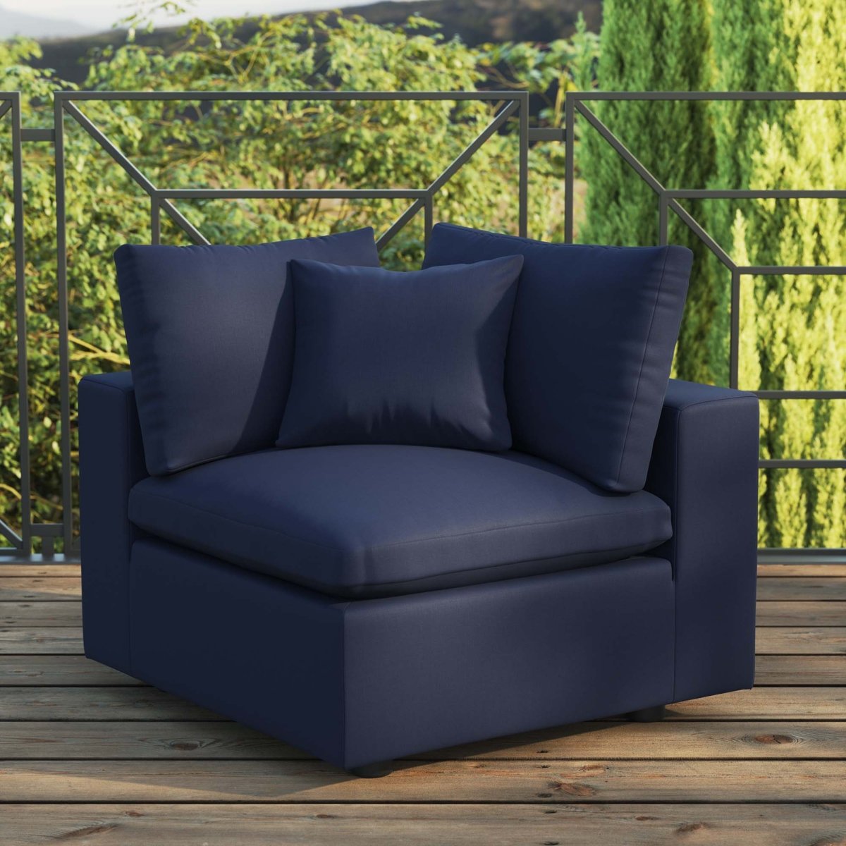 36" Navy Aluminum Overstuffed Outdoor Corner Chair - Outdoor - Alpine Outlets