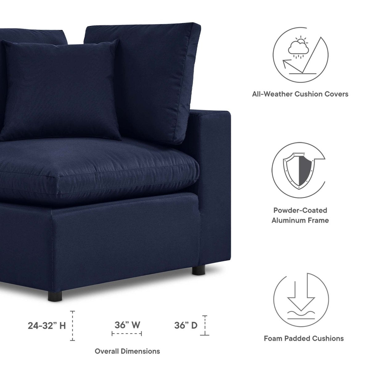36" Navy Aluminum Overstuffed Outdoor Corner Chair - Outdoor - Alpine Outlets