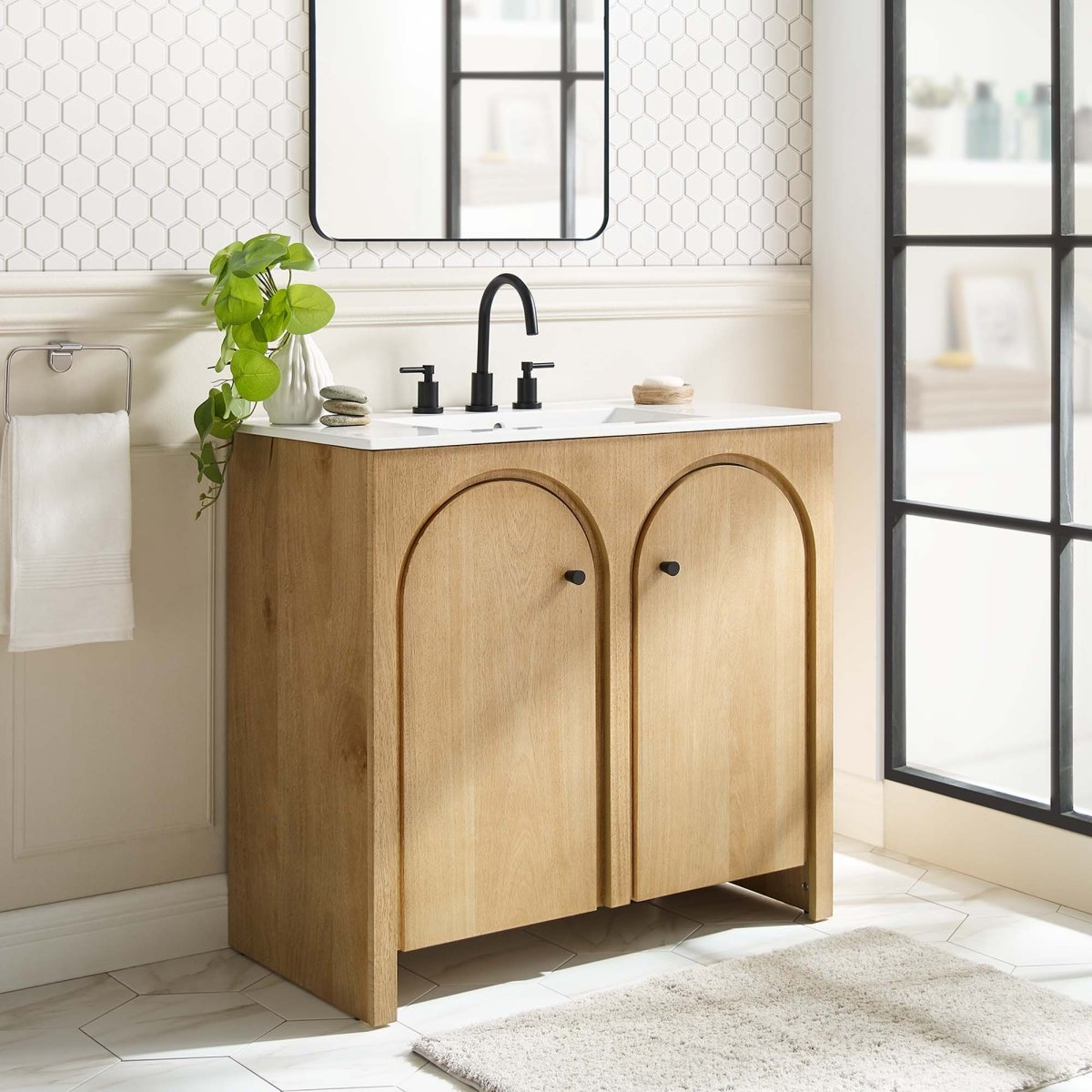 36" Oak Bathroom Vanity Cabinet – MDF and Mango Wood Veneer - Bathroom Fixtures - Alpine Outlets