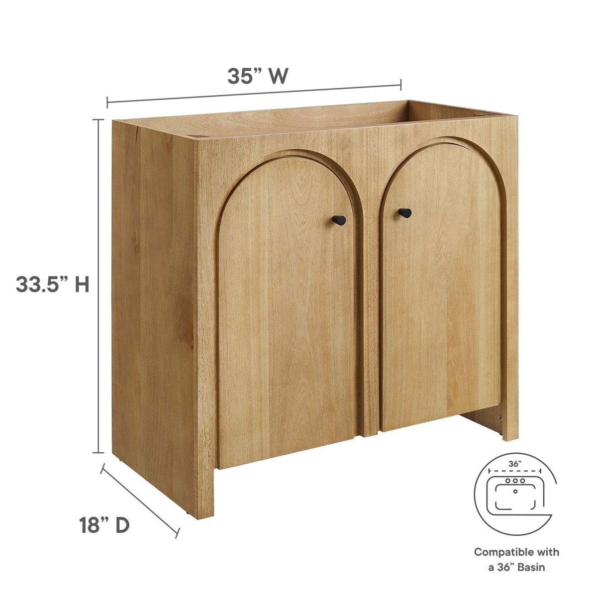 36" Oak Bathroom Vanity Cabinet – MDF and Mango Wood Veneer - Bathroom Fixtures - Alpine Outlets