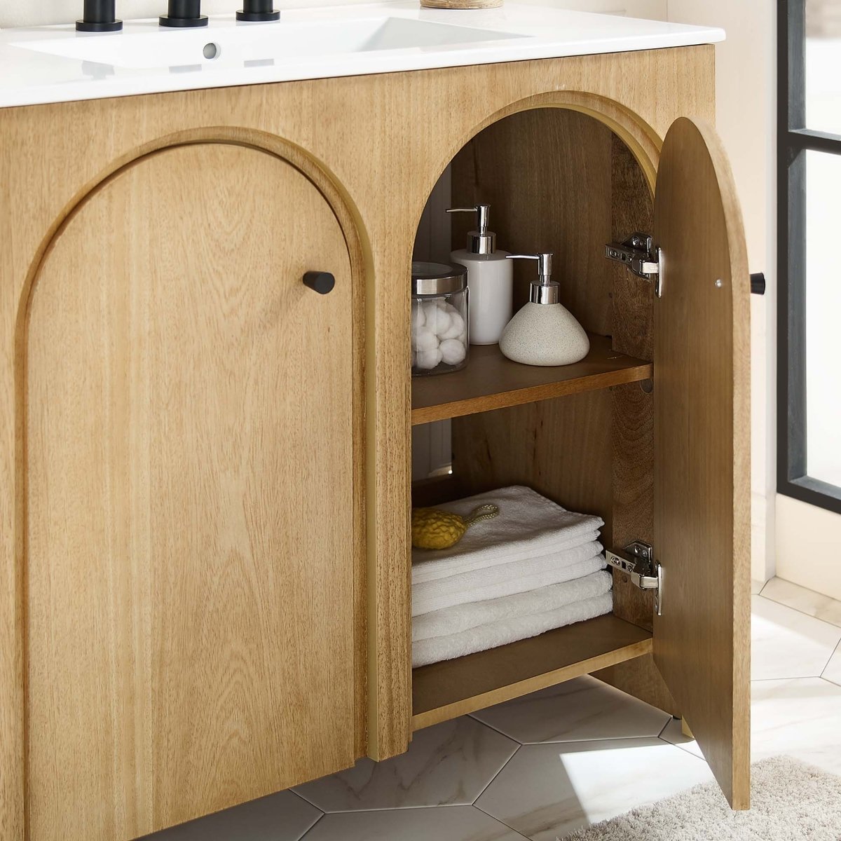 36" Oak Bathroom Vanity Cabinet – MDF and Mango Wood Veneer - Bathroom Fixtures - Alpine Outlets