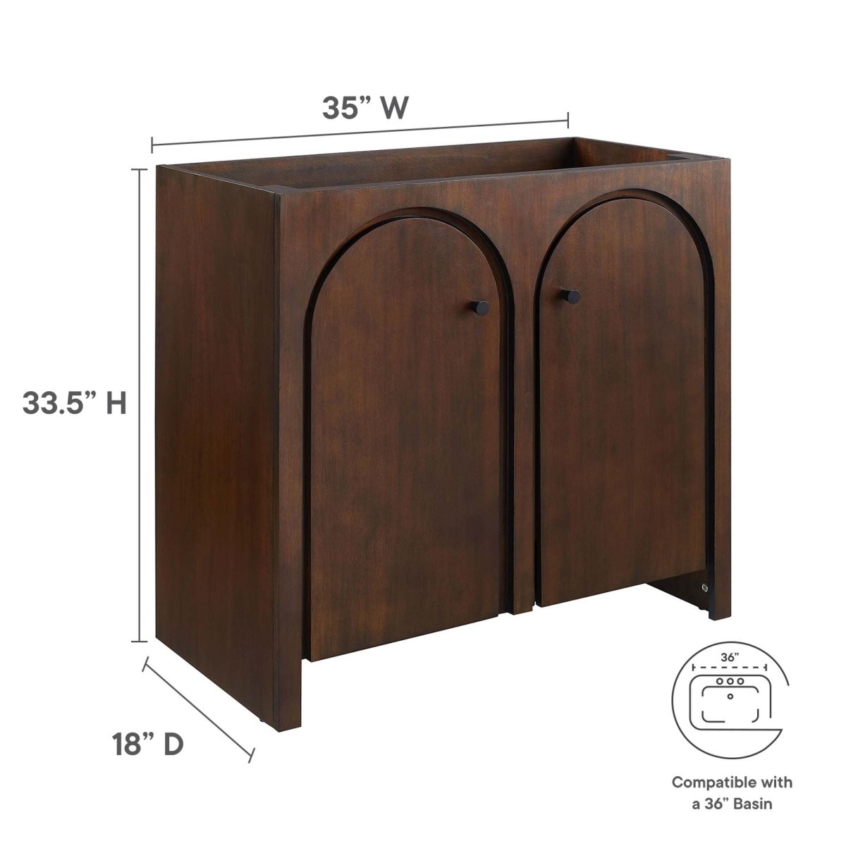 36" Walnut Bathroom Vanity Cabinet – MDF and Mango Wood Veneer - Bathroom Fixtures - Alpine Outlets