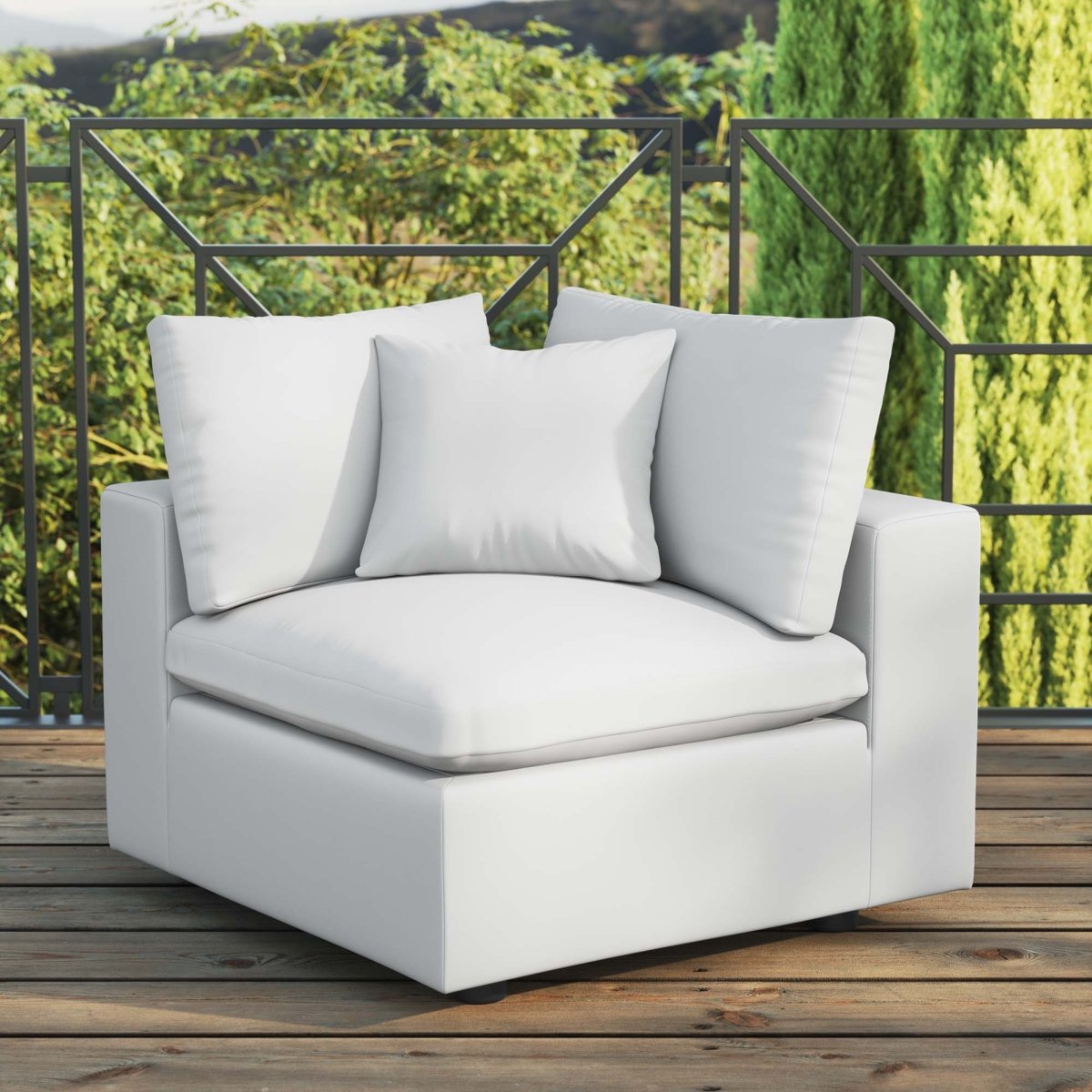 36" White Aluminum Overstuffed Outdoor Corner Chair - Outdoor - Alpine Outlets