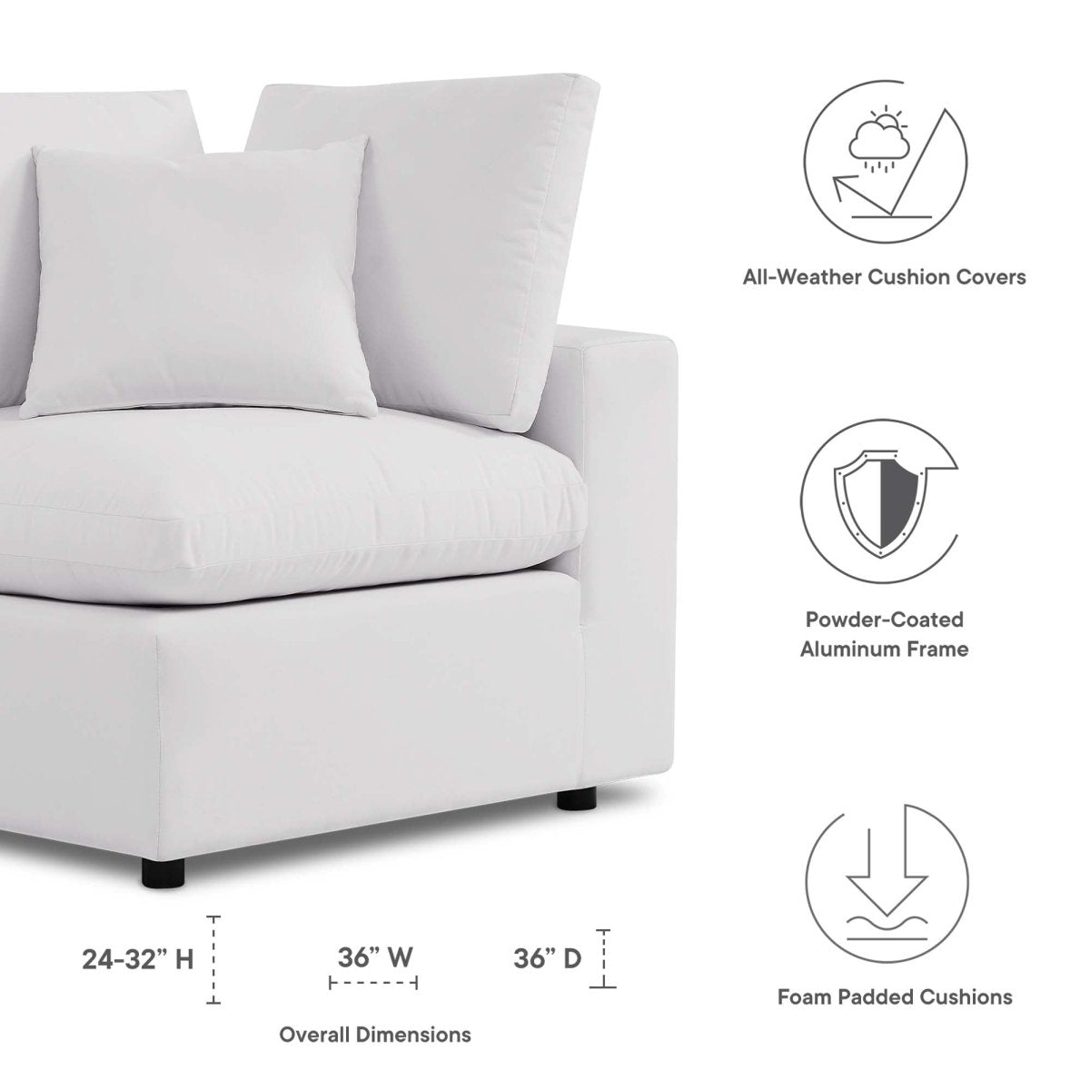 36" White Aluminum Overstuffed Outdoor Corner Chair - Outdoor - Alpine Outlets