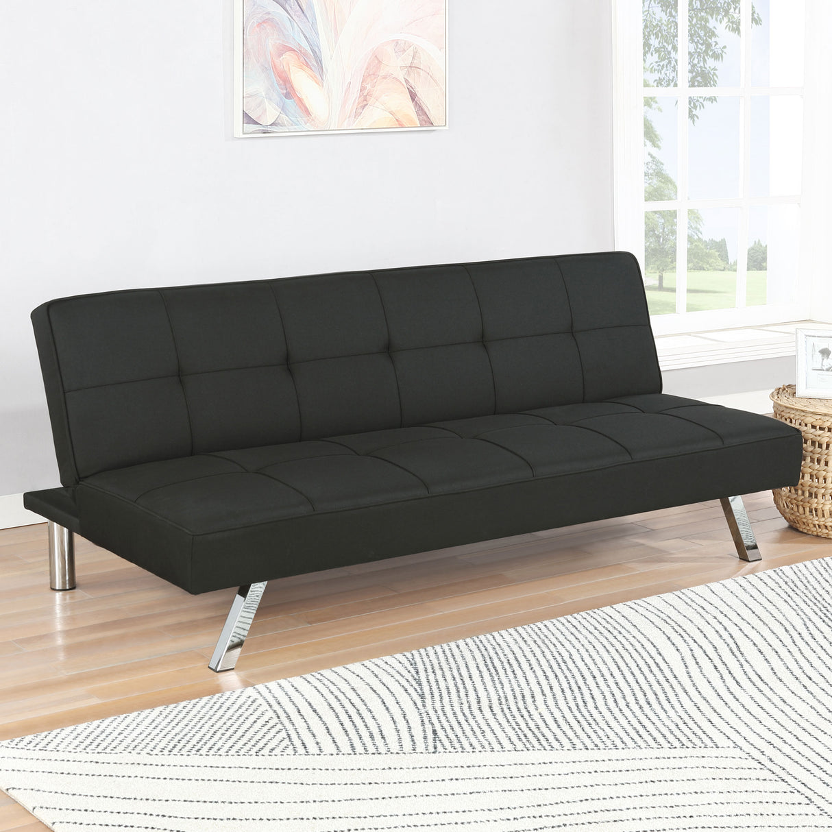 Joel Upholstered Tufted Convertible Sofa Bed, Black