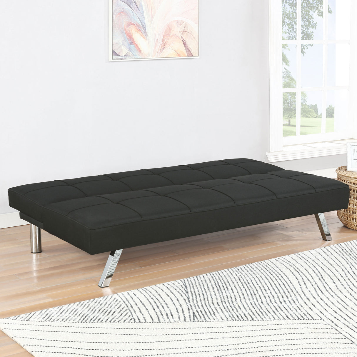 Joel Upholstered Tufted Convertible Sofa Bed, Black