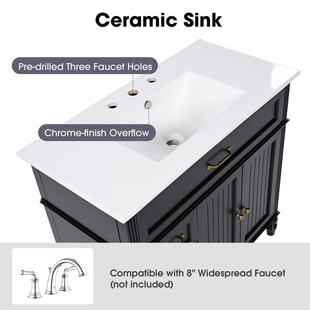 Bathroom Vanity With Sink, 2 Doors 2 Drawers, Freestanding Design
