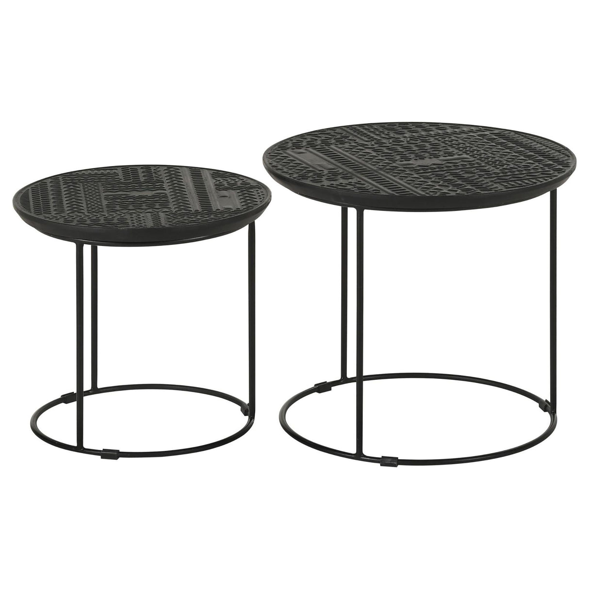 2 Piece Nesting Table With Embossed Tops And Base - Black