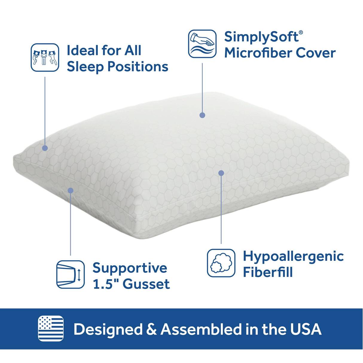 Sealy Essentials All Positions King Bed Pillow 2-Pack – Hexagon Pattern