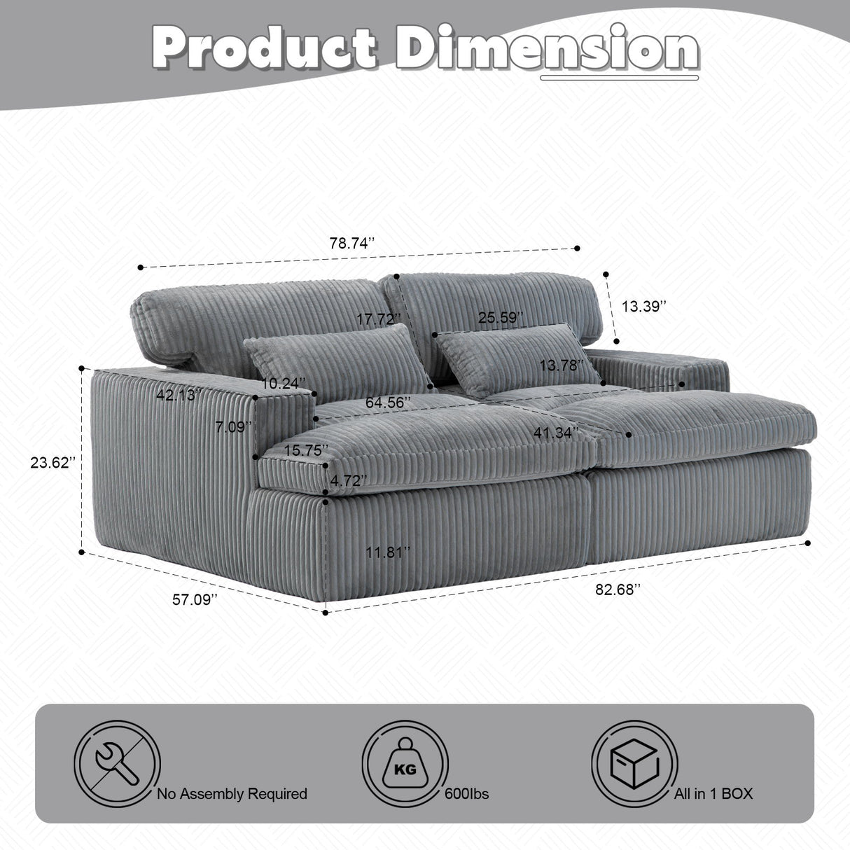 Double Chaise Lounge Chair, Oversized Upholstered Sleeper Cloud Couch