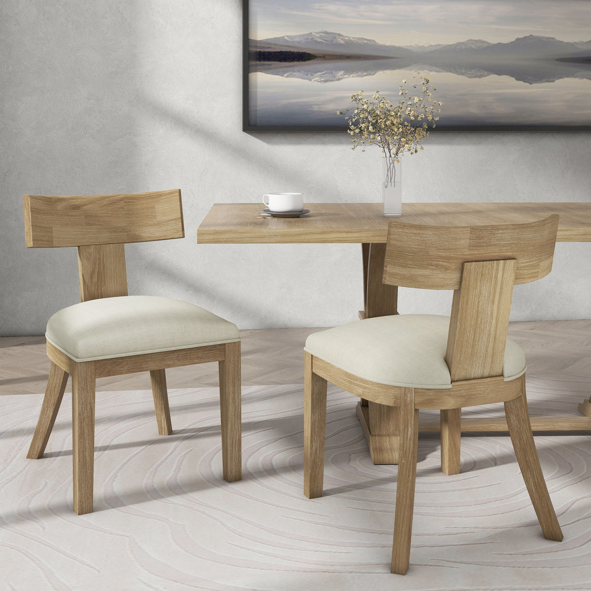 Contemporary Fabric Upholstered Side Dining Chairs Set With Curved Back