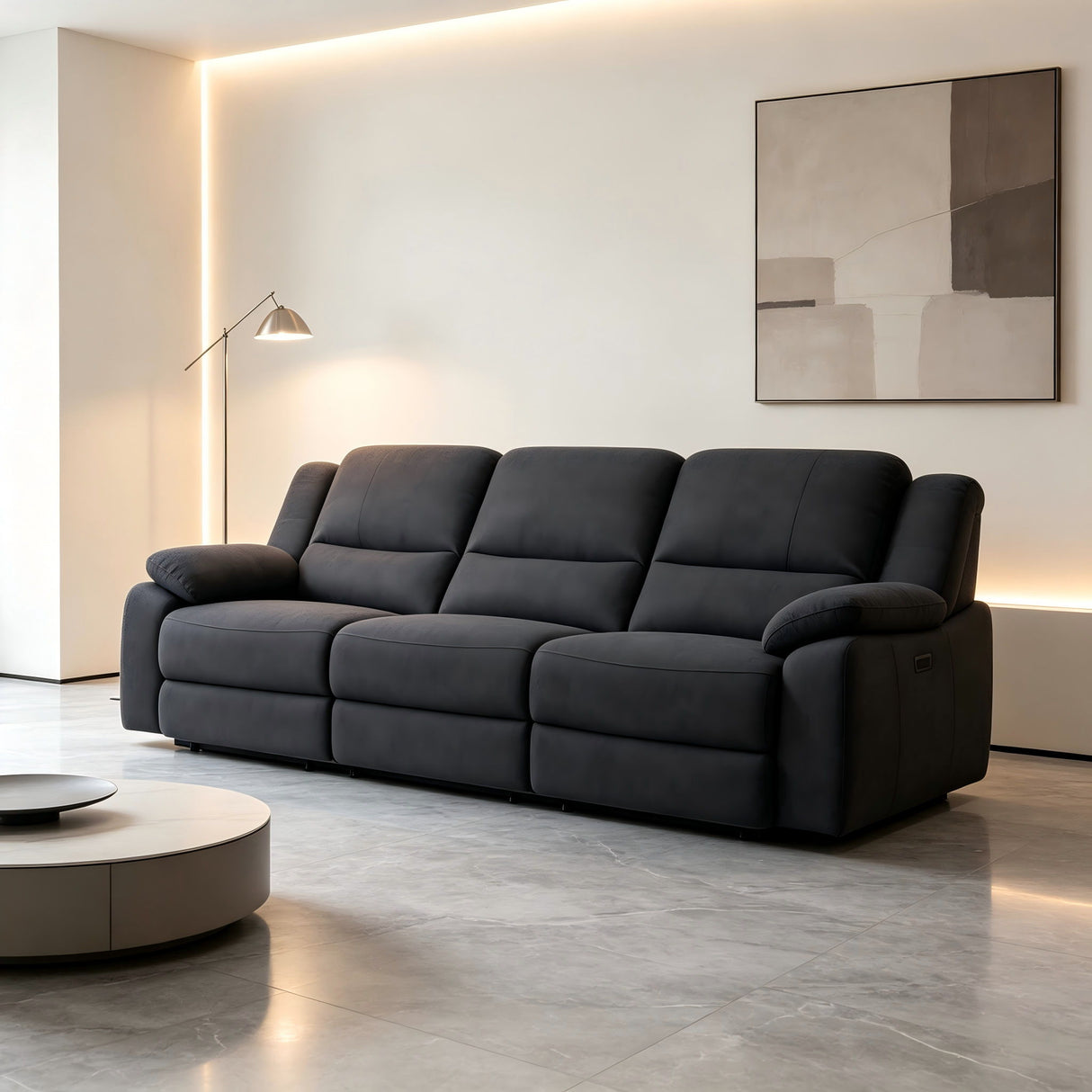 Modern 3 Seat Manual Reclining Sofa With Deep Recline