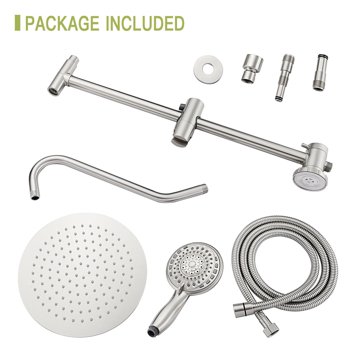 Round Shower Set With Dual Shower Heads And Hand Shower, 10" Top Spray - Brushed Nickel