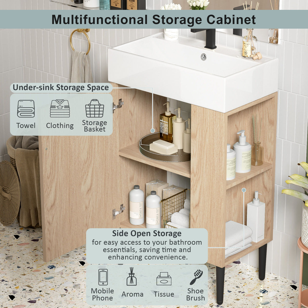 Bathroom Vanity, Combo Cabinet, Bathroom Storage Cabinet, Single Ceramic Sink