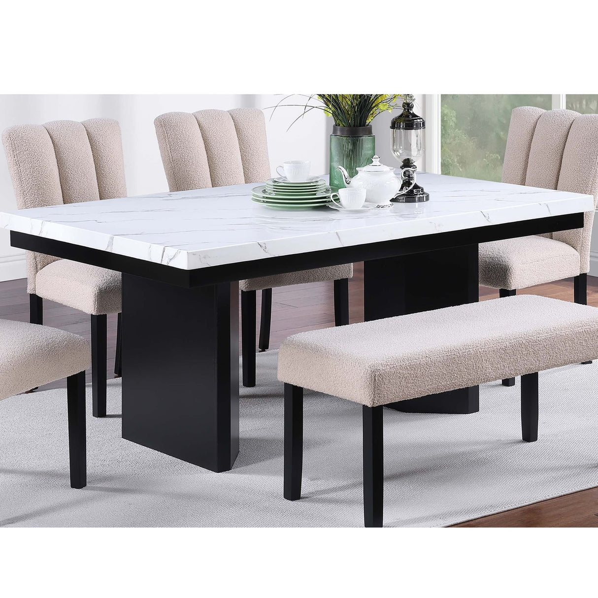 2 Tone Dining Table Set With Upholstered Side Chairs
