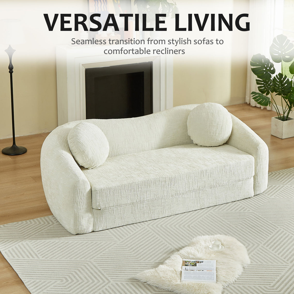 Curved Convertible Sofa, 2 In 1 Frameless Folding Sofa Bed With Pull Out Base And Deep Seat