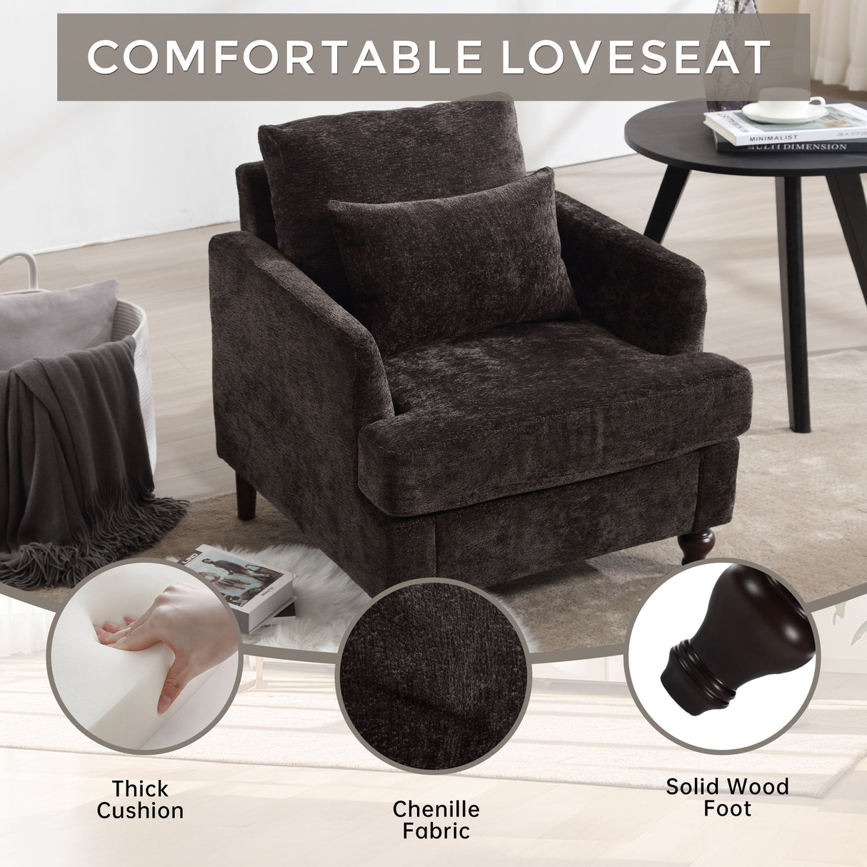 Modern Mid Century Wood Frame Armchair With Tufted Design