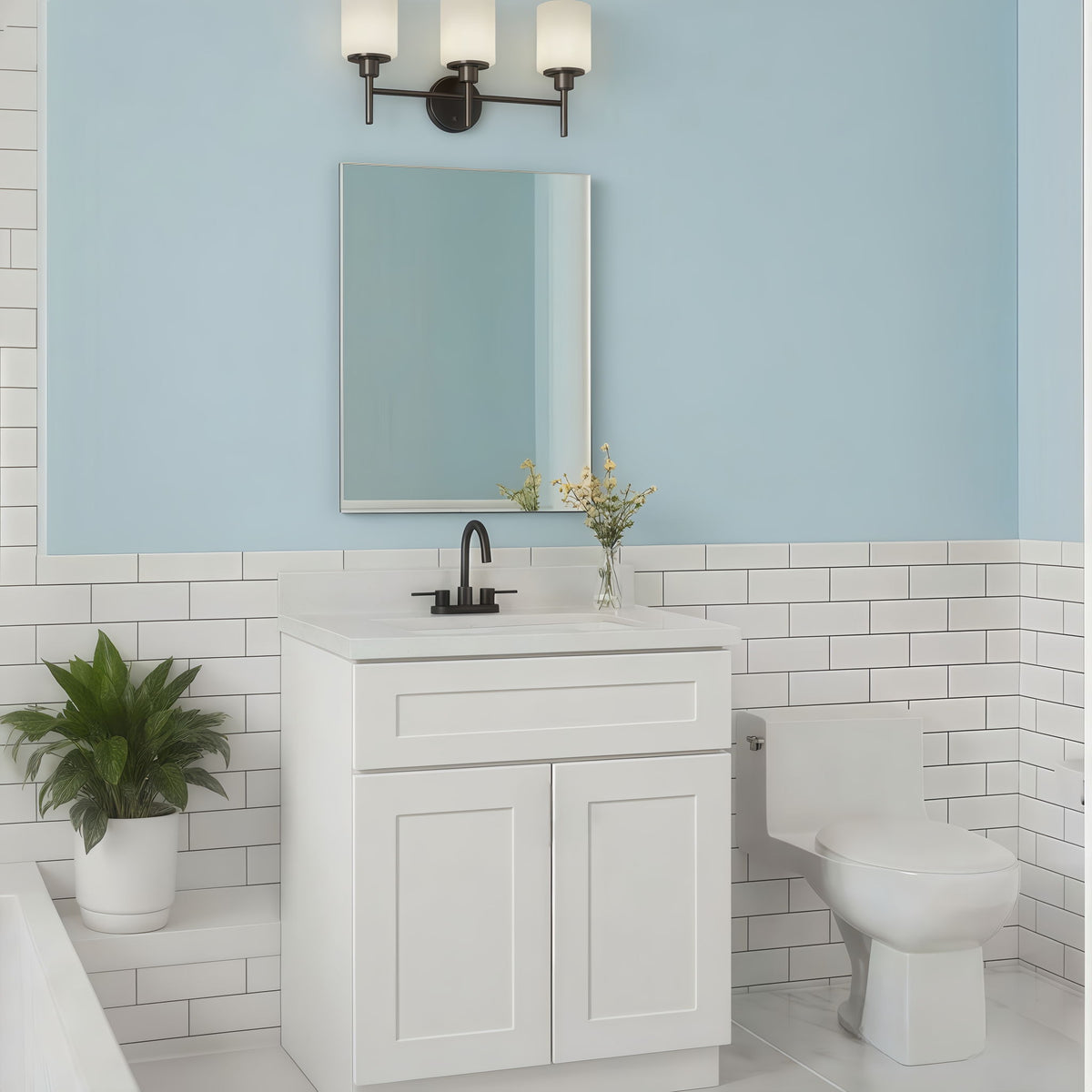24" Shaker Base Cabinet With Soft Close Drawer & Double Doors, Adjustable Shelf For Bath - White