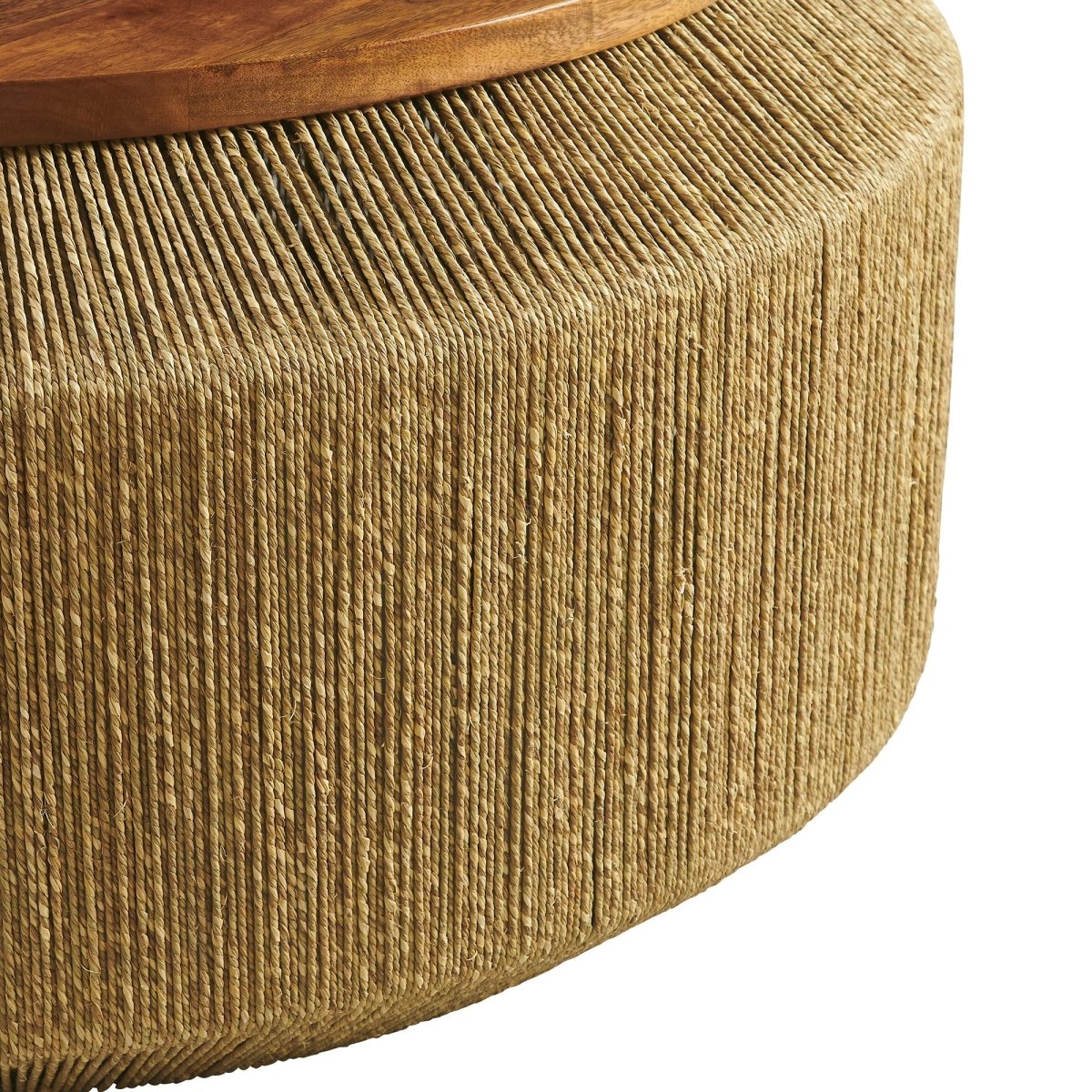 37 Inch Artisan Handwoven Seagrass and Solid Wood Coffee Table in Walnut Natural - Coffee Tables available at Alpine Outlets in Denver