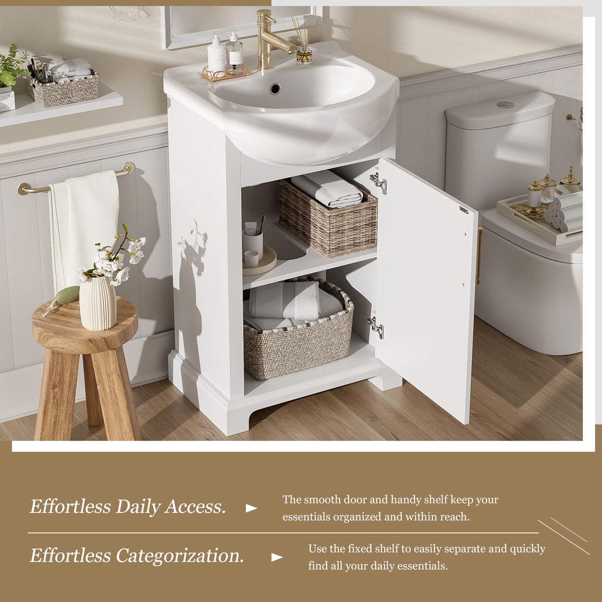 20" Bathroom Vanity With Bulged Sink, Freestanding Single Vanity Set, Soft Close Door