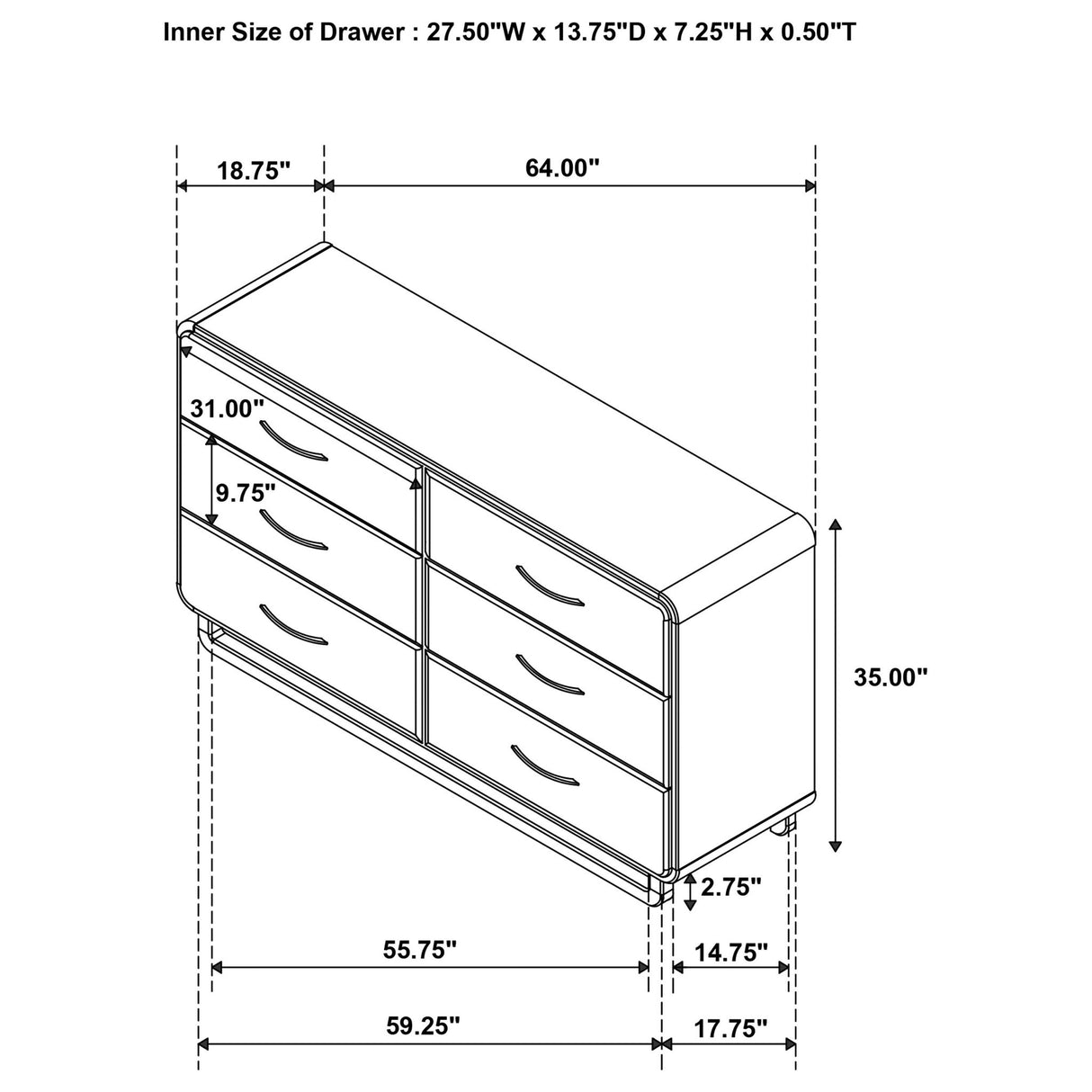 Tully - 6 Drawer Dresser - Nutmeg Brown
