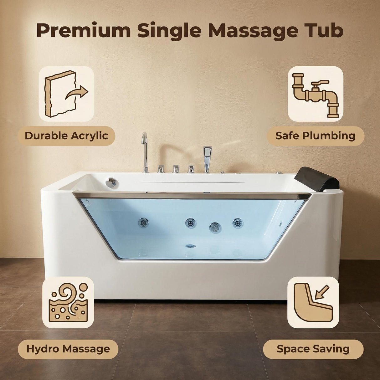 Xavier - Single Massage Bathtub - Milk White