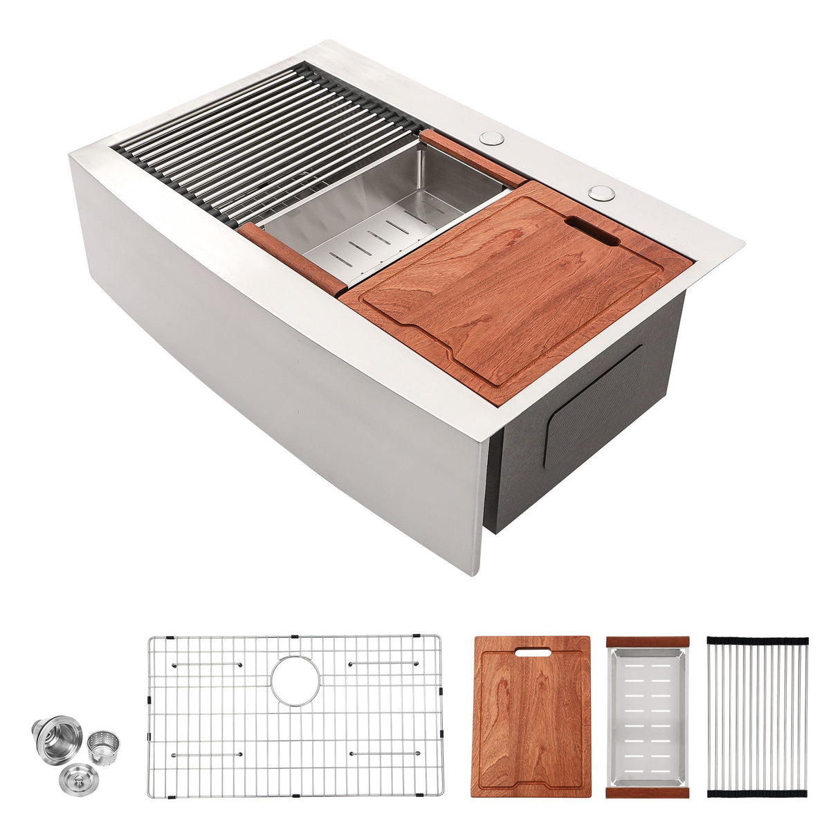 Modern Farmhouse 36" Stainless Steel Drop In Workstation Kitchen Sink With Apron Front - Brushed Nickel