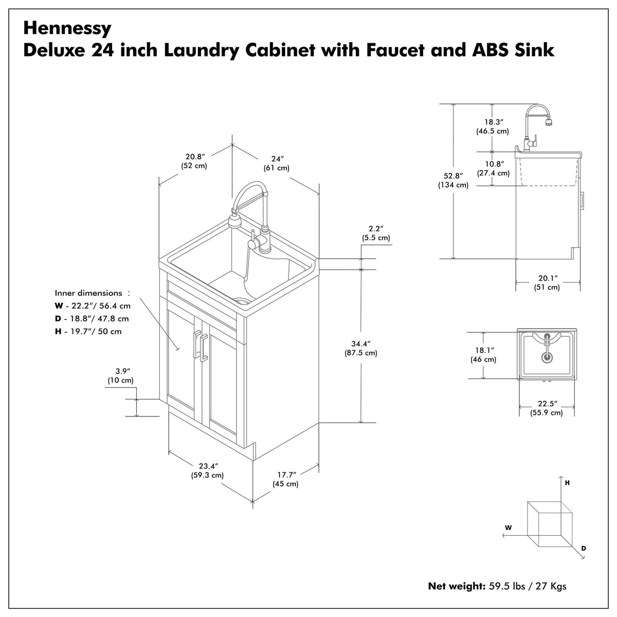 Hennessy - Deluxe Laundry Utility Sink And Cabinet - White