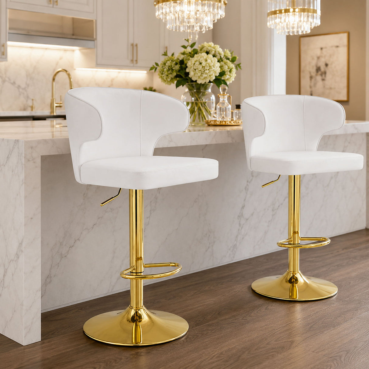 Adjustable Swivel Bar Chair With High Back Support