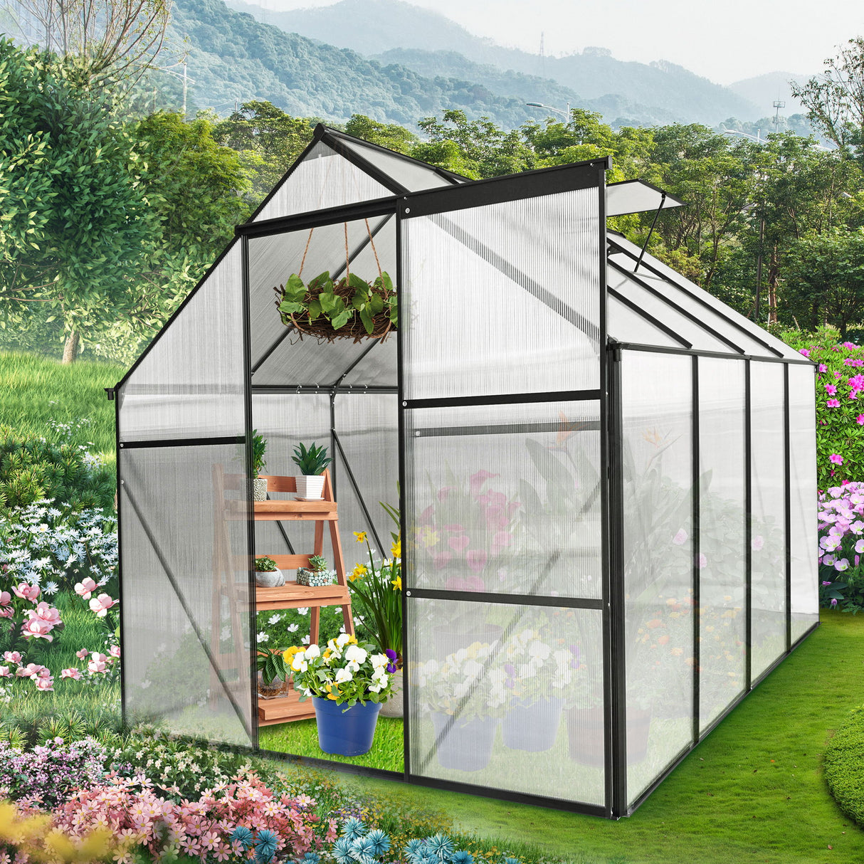 Polycarbonate house Raised Base And Anchor Aluminum Heavy Duty Walk-In houses For Outdoor Backyard In All Season