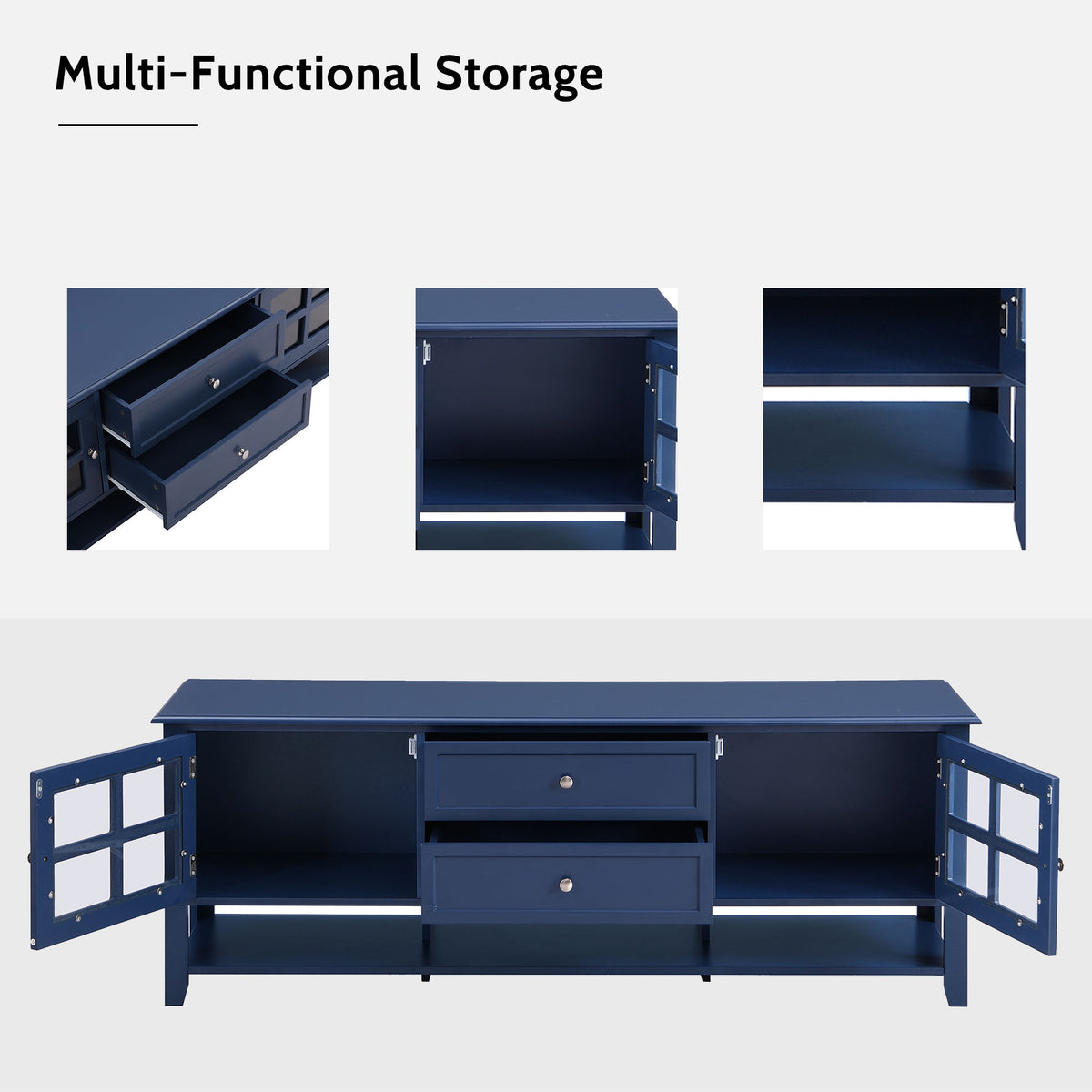 TV Stand For TVs Up To 60", Entertainment Center With Dual Drawers And Hidden Storage, Cabinet With Soft Closing Doors - Blue