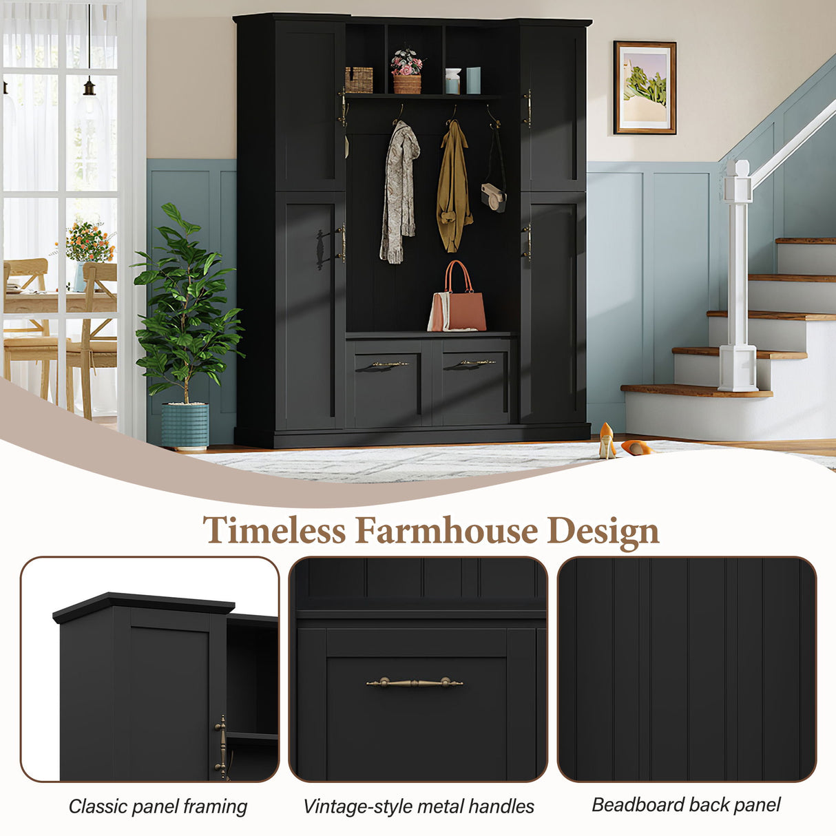 Hall Tree With 4 Side Cabinets