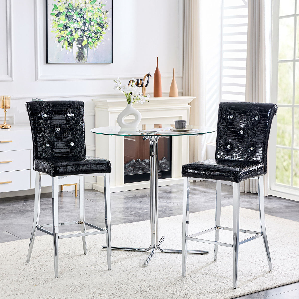 Bar Chairs & Crystal Clasp Design (Set of 2)