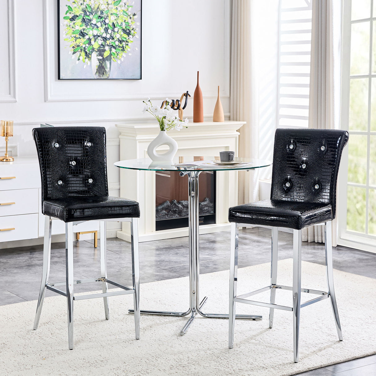 Bar Chairs & Crystal Clasp Design (Set of 2)
